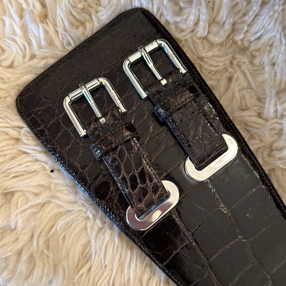 Ralph Lauren Fall '05 Runway Brown American Alligator 2 Buckle Wide Corset Belt - Picture 2 of 11